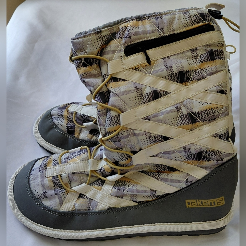 Pakems Patterned Winter Boots W/8 Fury Inside, Pockets, adjustable